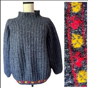 Hanna Andersson Nordic Ski Embroidered Fair Isle bulky 100%wool cocoon Sweater M